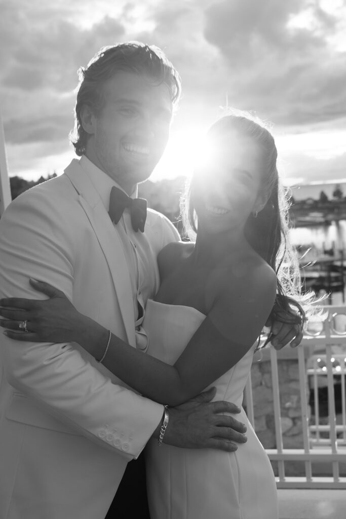 Golden-hour portrait on the lawn of a private estate.